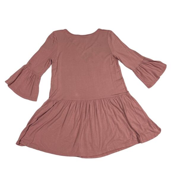 Selfee Tunic Top Pink 3/4 Sleeve Bell Cuff Babydoll Mini Women's Small Modest - Picture 2 of 8